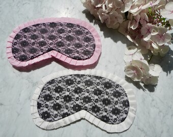 100% Silk Sleep Eye Mask with Lace Overlay and Ruffle Trim