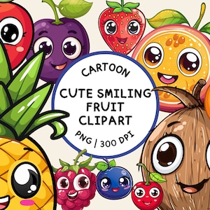 Słodkie Uśmiechnięte Owoce Kreskówkowe Clipart, Słodkie Owoce Uśmiechnięte PNG, Uśmiechnięte Owoce PNG, Clipart Kreskówkowe