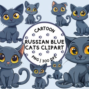 Russian Blue Cat Clipart, Cute Russian Blue Cats PNG, Feline Animals, Cartoon Cats Clipart