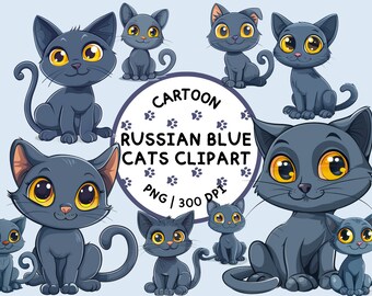 Russian Blue Cat Clipart, Cute Russian Blue Cats PNG, Feline Animals, Cartoon Cats Clipart