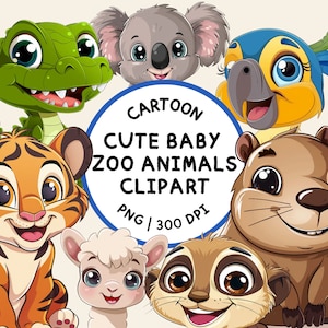 Lindo bebé animales del zoológico Clipart, animales del zoológico PNG, lindos animales del bebé PNG, animales del zoológico, imágenes prediseñadas de dibujos animados
