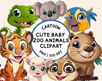 Cute Baby Zoo Animals Clipart, Zoo Animals PNG, Cute Baby Animals PNG, Zoo Animals, Cartoon Clipart