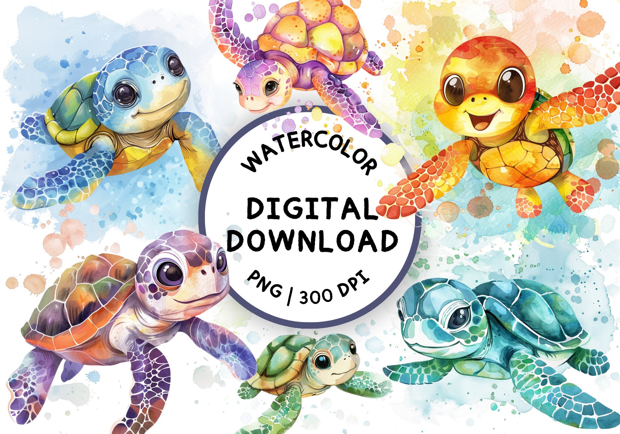 Baby Sea Turtles Clipart, Watercolor, PNG, Cute Baby Sea Turtles, Ocean ...