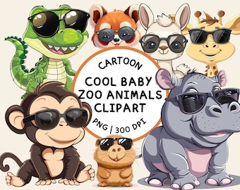 Cute Baby Zoo Animals Clipart, Cool Zoo Animals PNG, Cute Baby Animals PNG, Zoo Animals, Cartoon Clipart