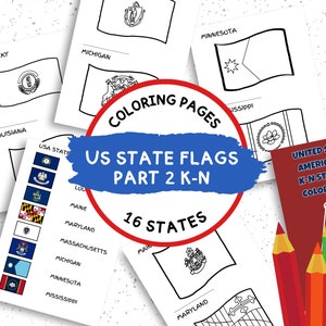 États-Unis d'Amérique, partie 2, pages à colorier drapeaux de l'État K-N, pages à colorier drapeaux, napperons d'activités pour enfants, feuilles d'école à la maison