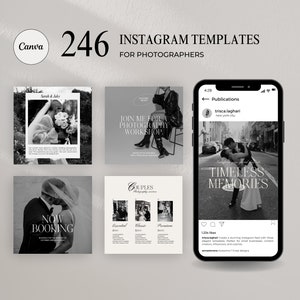 Instagram Social Media Bundle, Wedding Photographer and Small Business, Black White Photography Elegant Templates, Aesthetic Posts & Stories image 1