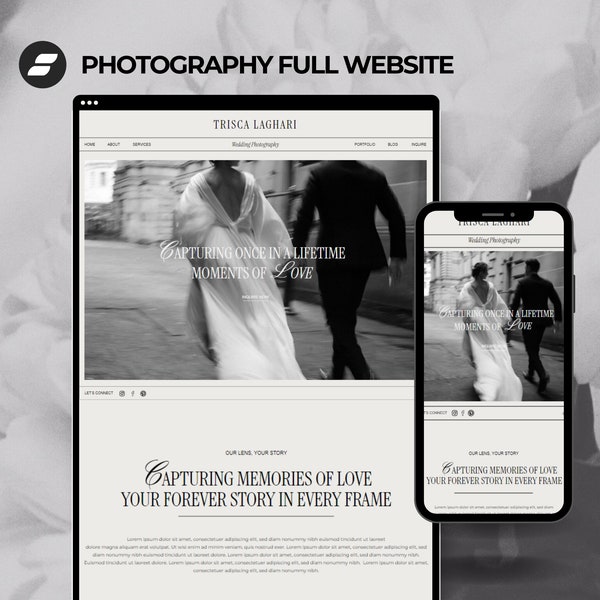 Showit website design template for wedding photographer, black white photography, sales page, wedding website, showit template photographer