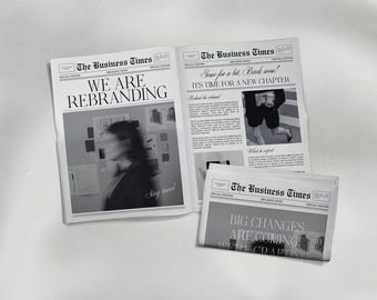 Aangepaste krantensjabloon voor branding fotoshoot, sjabloon zakelijke krant, krant zakelijk jubileum, krantensjabloon van 2 pagina's