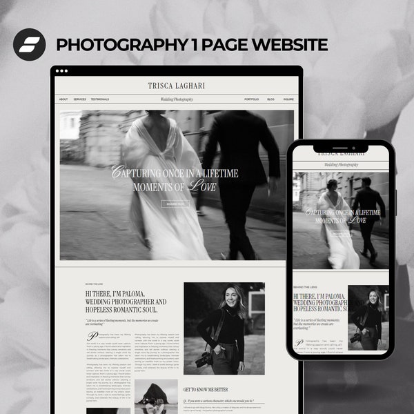 Showit landing page affordable template for wedding photographer, one page website, sales page template, wedding photography website