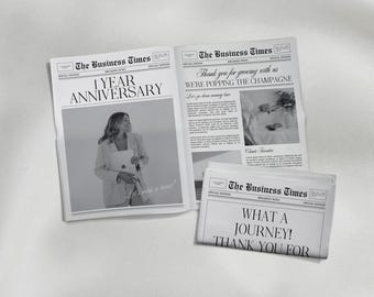 2 Page Canva Newspaper Template for Business Launch, Business Announcement Newspaper for Branding Photoshoot, Editable Business Newspaper