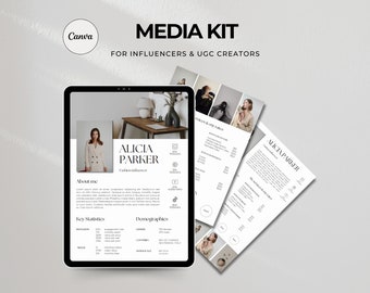 1 or 2 Page Elegant Media Kit, Rate Sheet Card for Fashion influencer blogger editable in canva for Tiktok, Instagram, Facebook, youtube