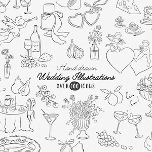 Hand Drawn Wedding Illustrations Clipart, Clipart Bundle Wedding Timeline Icons, Clipart Wedding Icons SVG, Hand Drawn Wedding Doodles