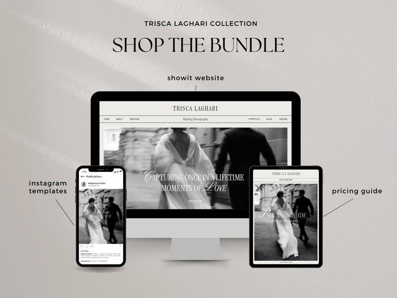 Instagram Social Media Bundle, Wedding Photographer and Small Business, Black White Photography Elegant Templates, Aesthetic Posts & Stories image 8