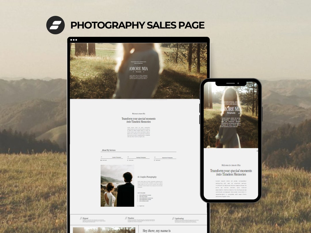 Showit Landing Page Affordable Template for Wedding Photographer, One Showit Landing Page Affordable Template for Wedding Photographer, One