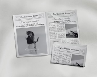 2 Page Canva Newspaper Template for Business Launch, Business Announcement Newspaper for Branding Photoshoot, Editable Business Newspaper