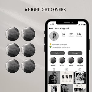 Instagram Social Media Bundle, Wedding Photographer and Small Business, Black White Photography Elegant Templates, Aesthetic Posts & Stories image 6