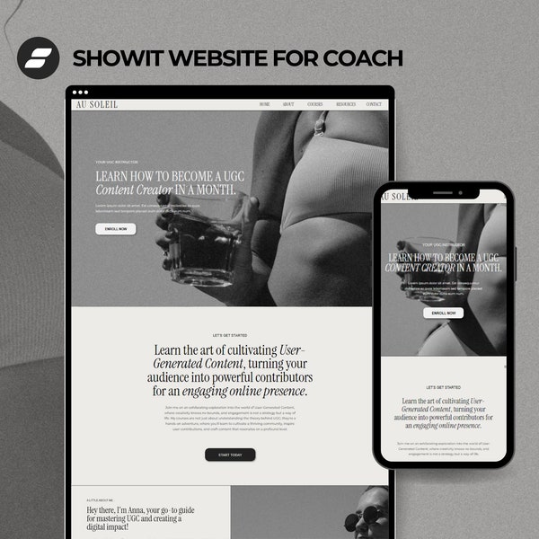 Modèle de site Web Showit Coach, Modèle de site Web de coach, Modèle de site Web de cours en ligne, Modèle de site Web de coaching sophistiqué noir blanc