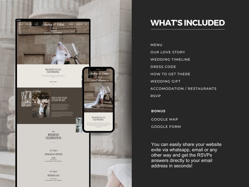 Modern Minimalist Wedding Invitation Website Template, Website Invitation, Wedding Website Rsvp, Save The Date Rsvp Wedding Digital Invite image 3