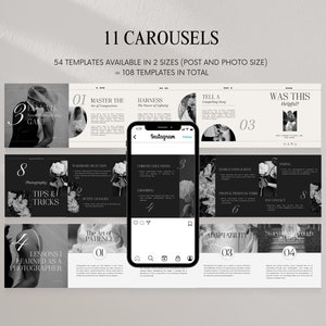 Instagram Social Media Bundle, Wedding Photographer and Small Business, Black White Photography Elegant Templates, Aesthetic Posts & Stories image 5