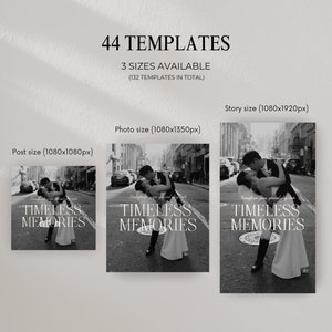 Instagram Social Media Bundle, Wedding Photographer and Small Business, Black White Photography Elegant Templates, Aesthetic Posts & Stories image 4