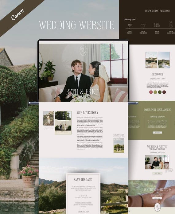 Canva Wedding Website RSVP, Website Wedding Invitation, Wedding Website Template Canva Digital Wedding Invitation Wedding Invitation Website