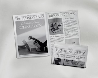 Sjabloon zakelijke Canva-krant, sjabloon voor 2 pagina's kranten, zakelijke aankondigingskrant voor branding fotoshoot, grote krant