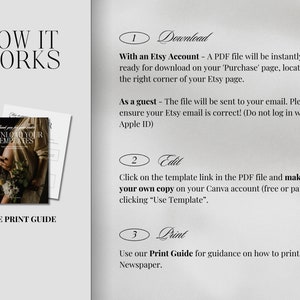 May include: A guide on how to download, edit, and print newspaper templates. The guide includes a free printable guide with the text "Download Your Templates".