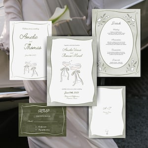 Conjunto de papelaria de casamento moderno, convite de casamento e cartão RSVP, cartão de detalhes de casamento, placa de boas-vindas de casamento, conjunto de convite de casamento elegante