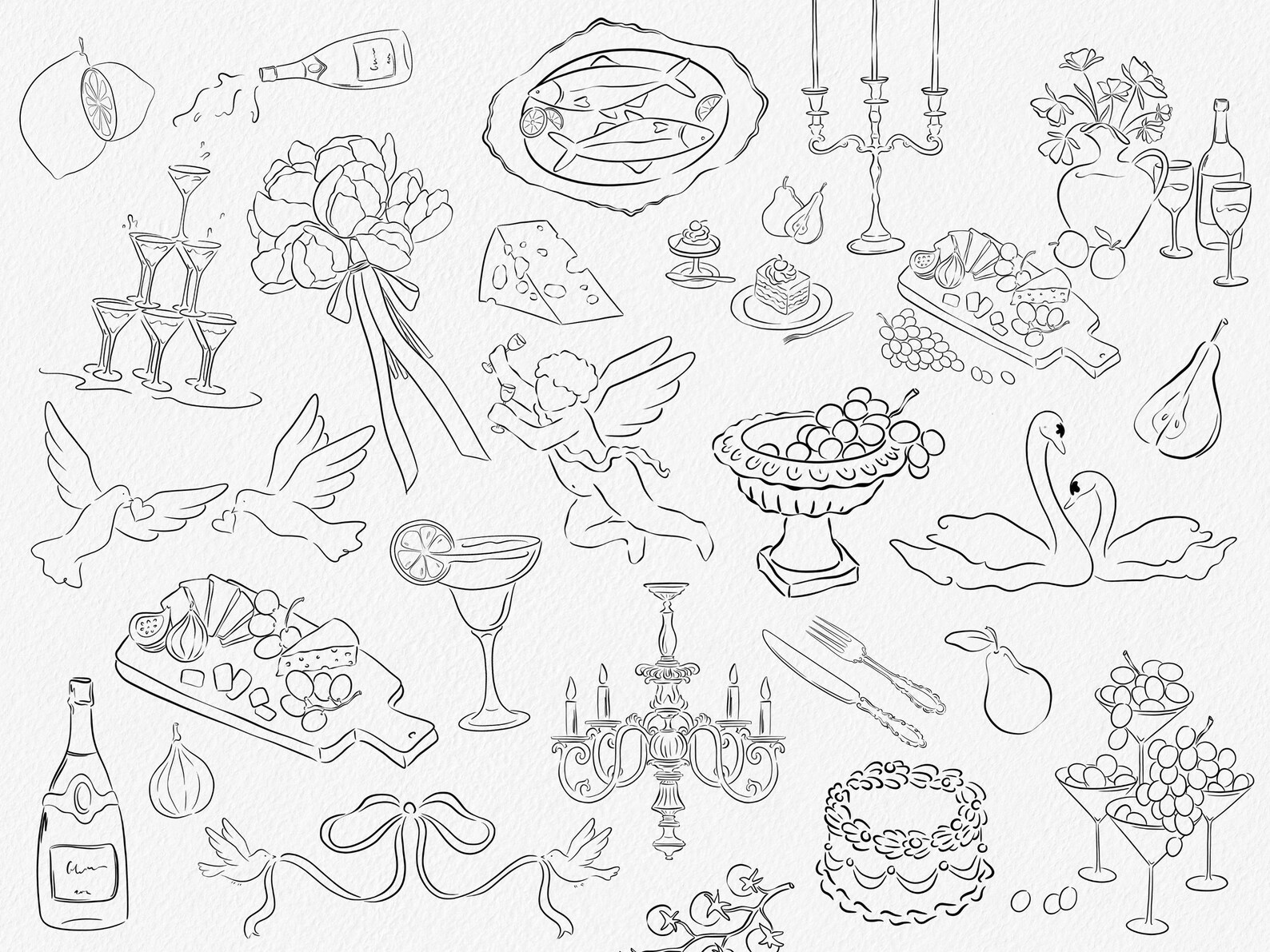 Hand Drawn Wedding Illustrations Clipart, Clipart Bundle Wedding ...