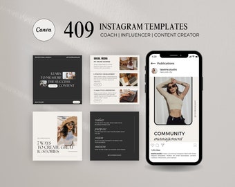 Instagram template Social Media kit with neutral marketing canva templates IG content, Post, Stories, Highlights for Content Creator, Coach