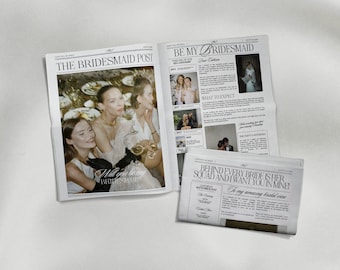 Proposta di matrimonio per damigella d'onore su giornale, modello di giornale modificabile per damigella d'onore, bouquet di fiori per damigella d'onore, stampa di giornale, fiori di giornale per damigella d'onore