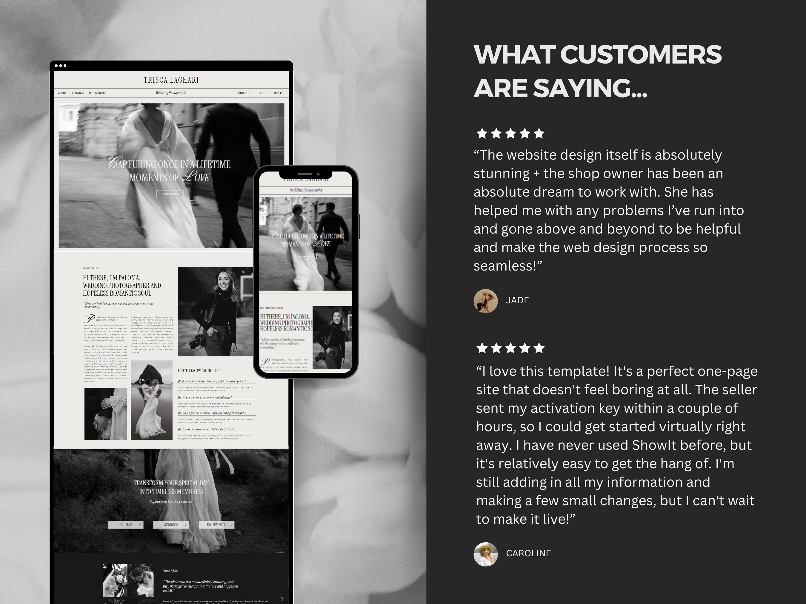 Showit Landing Page Affordable Template for Wedding Photographer, One Showit Landing Page Affordable Template for Wedding Photographer, One