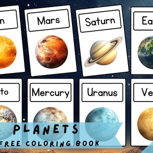 PLANÈTES • 13 cartes flash imprimables, ressources pédagogiques, activités pédagogiques, éducation à domicile du système solaire, cartes flash Montessori