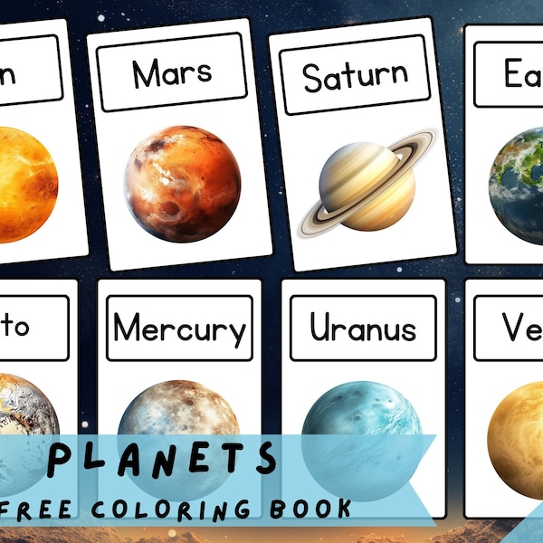 PLANETS • 13 Printable Flashcards, Teaching Learning Resources,Teaching Activities, Solar System Home Education,Montessori Flash Cards