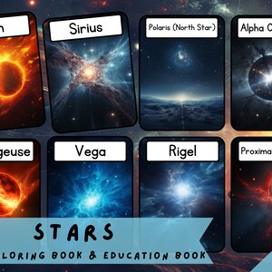 STARS • 11 Flashcard stampabili, Risorse per l'apprendimento didattico,Attività didattiche, Educazione domestica digitale del Sistema solare,Schede flash Montessori