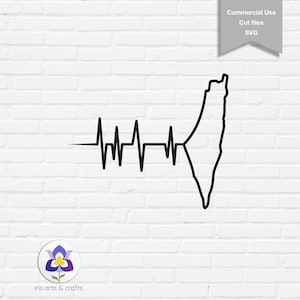 Palästina Karte EKG SVG, Schnittdatei, T-Shirt-Design, Cricut-Datei, Vektordatei, sofortiger Download, skalierbare Vektorgrafik, Herzschlag, Line Art
