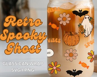 Retro Ghost SVG | Libbey Can Glass SVG | Halloween Ghost SVG | Glass Can Wrap svg | Spooky svg | Cute Ghost svg | Cricut, Retro Spooky Ghost
