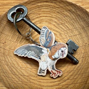 Schleiereule Schlüsselanhänger aus Holz, Nachhaltige Vogel Schlüsselanhänger