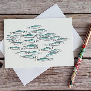 Carte de voeux vierge groupe de poissons - carte de maquereau, carte d'anniversaire de poisson, carte d'anniversaire, carte de remerciement