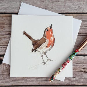 Cartão de felicitações em branco com aquarela de Robin Cantor - Cartão de pássaro de jardim, Cartão de aniversário de pássaro, Cartão de aniversário, Cartão de agradecimento, Cartão de Natal
