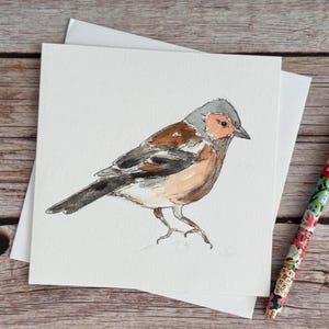 Cartão de felicitações em branco com aquarela de tentilhão - Cartão para pássaros de jardim, Cartão de aniversário para amantes de pássaros, Cartão de aniversário, Cartão de agradecimento