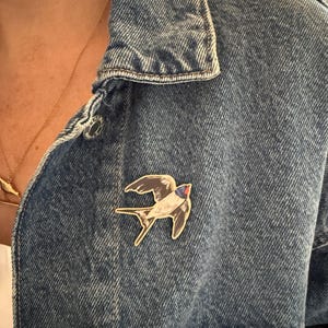 Wooden Barn Swallow Pin Badge: Wildlife Brooch - Lincs Wildlife Trust Donation