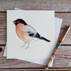 Bullfinch Watercolour Blank Greetings Card - Garden Bird Card, Bird Birthday Card, Anniversary Card, Thank You Card