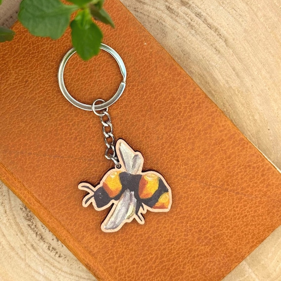 Bumblebee Keyring: Sustainable Wooden Keychain, British Bee Accessories