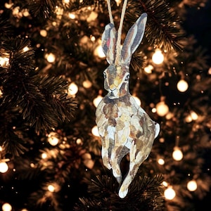 サステナブルなウサギの木製吊り下げ装飾：カントリー装飾、クリスマスツリーオーナメント