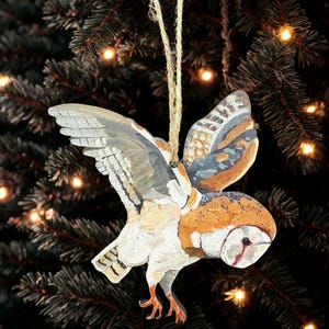 Sustainable Barn Owl Wooden Hanging Christmas Decoration: Nature Lover Gift