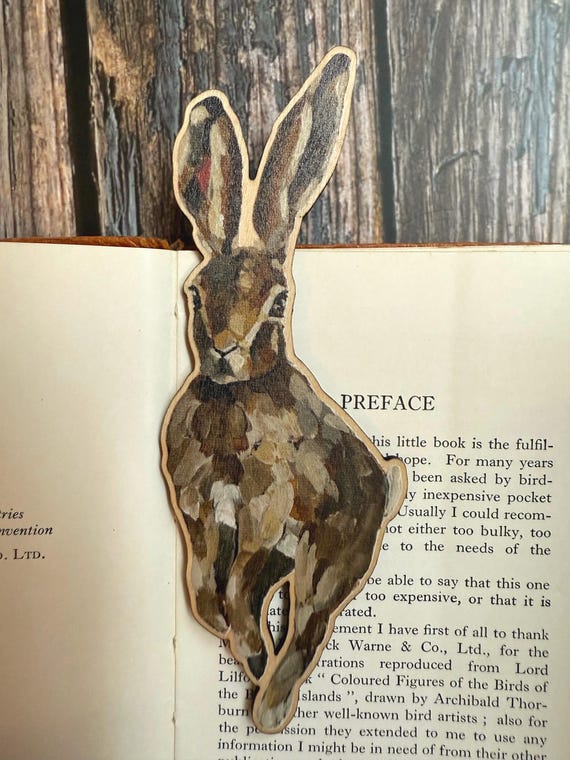Sustainable Wood Hare Bookmark: Personalised Animal Bookworm Stocking Filler
