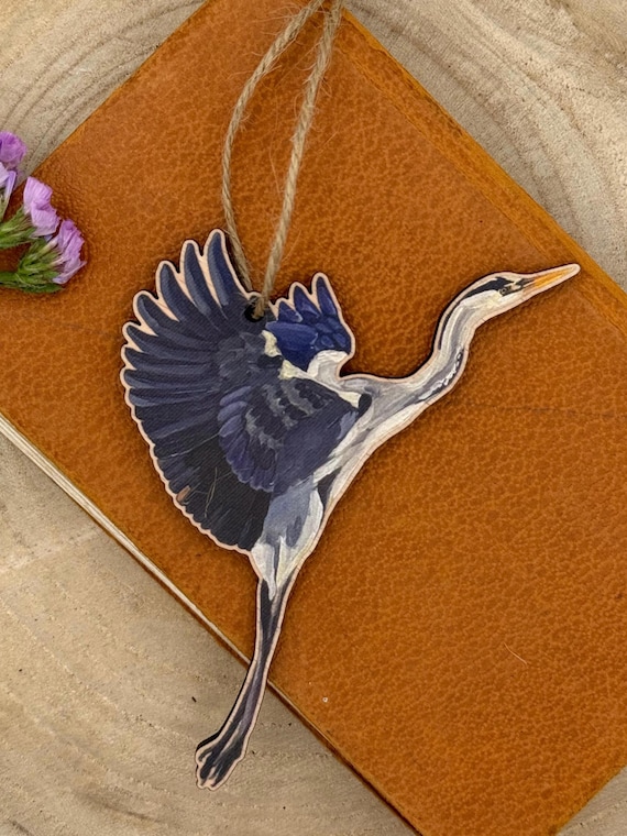 Grey Heron Decoration: Sustainable Wooden Bird Ornament