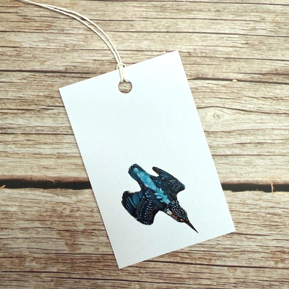 Recycled Kingfisher Gift Tag - Christmas, Birthday Swing Label