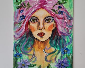 Acrylic painting, portrait, spring, woman, Acrylmalerei, Frühling, Frau